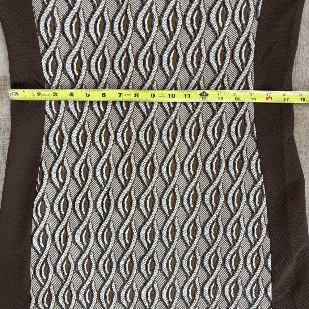 Vtg Womens Bleeker Street Brown Geometric Dress Sz 14 (M/L) Mod Mad Men Retro - Picture 15 of 16